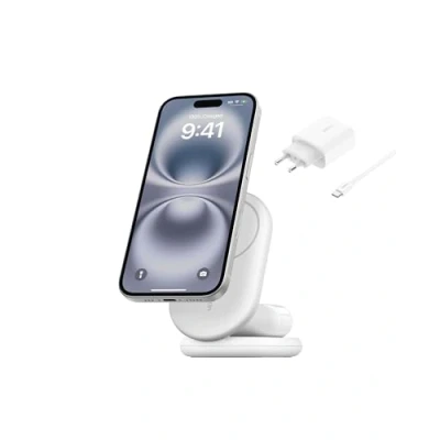 Image de Belkin Chargeur Sans Fil Boostcharge Qi2 15w Pied Magnétique 2 in 1 Blanc (wiz028vfwh)