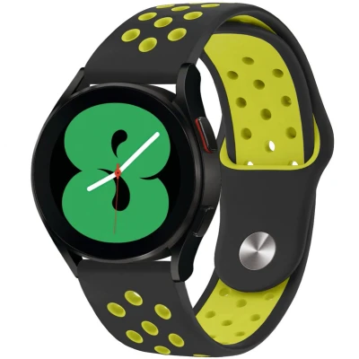 Afbeelding van iMoshion Siliconen sport 20 mm bandje Geschikt voor Samsung Galaxy Watch 6 (Classic) / 5 (Pro) 4 3 Garmin Venu 2 plus Sq Forerunner 245 55 Zwart Neon Geel
