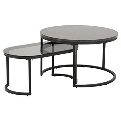 Afbeelding van Bendt Salontafel &#039;Flemming&#039; Set van 2 stuks, Marmerlook en glas