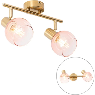 Afbeelding van QAZQA Art Deco spot goud met roze glas 2 lichts Vidro