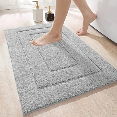 Afbeelding van DEXI Anti Slip Badmat, zachte microvezel badkamermat, waterabsorberend, machine wasbaar, extra dikke badkamer en douchemat, 50 x 80 cm, licht grijs