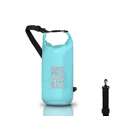Afbeelding van Droge tas, Waterdichte rugzak, rolsluiting en schouderriem, telefoonhoes heuptas voor zee boot vissen rafting strand watersport, lichtblauw, tas