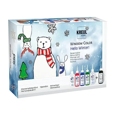 Afbeelding van KREUL 42853 raamschilderset &quot;Hello Winter&quot; voor kinderen met briljante kleuren en raamschilderpatronen