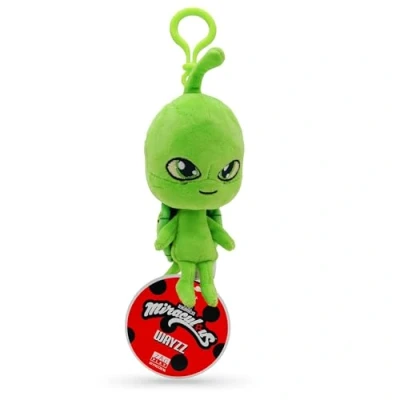 Afbeelding van Miraculous Ladybug Kwami Lifesize Wayzz Clip on pluche schildpad voor kinderen, superzacht speelgoed om te verzamelen met glitterstipogen en gekleurde rugzaksleutelhanger