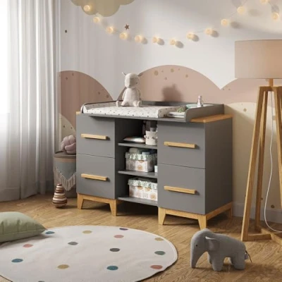 Afbeelding van Vitalispa Commode Malia, Grijs/Eiken, 133 x 98 cm XL met 4 laden