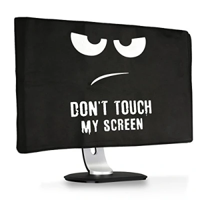 Afbeelding van kwmobile beschermhoes Monitor geschikt voor 24 26&quot; Computerscherm cover Computer accessoires PC scherm hoes in wit / zwart Don&#039;t Touch My Screen design