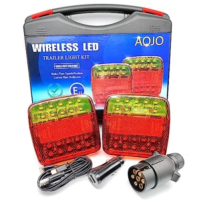 Afbeelding van AOJO Achterlicht voor aanhanger, draadloos, 12 V, magnetisch, met E merk, led verlichting, magneetrem, waterdicht, IP65, USB C kabel, oplaadbaar