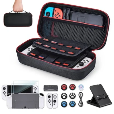 Afbeelding van Younik Switch OLED accessoireset, 16 in 1 accessoireset inclusief draagtasje, verstelbare standaard, beschermhoes voor Console en J Con, schermbescherming een etui je