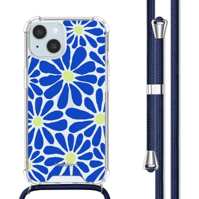 Afbeelding van iMoshion Hoesje Geschikt voor iPhone 15 met Koord Design Meerkleurig / Cobalt Blue Flowers Connect