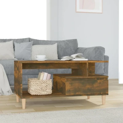 Afbeelding van Salontafel 90x49x45 cm bewerkt hout gerookt eikenkleurig