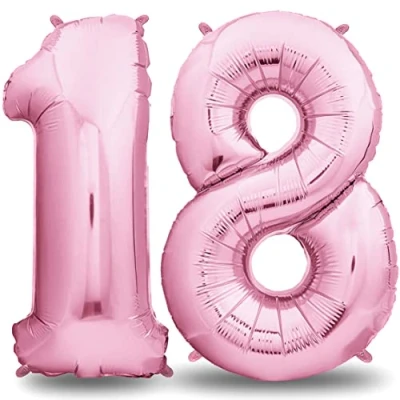 Afbeelding van envami® Verjaardagsballon voor 18e verjaardag, 101 cm, cijferballon 18, opblaasbare cijfers verjaardagsdecoratie, zweeft dankzij helium, roze