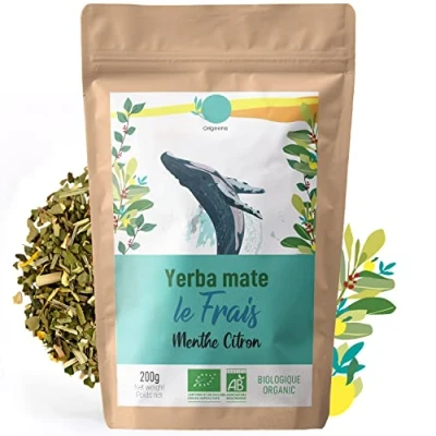 Afbeelding van ORIGEENS Yerba maté Bio: Le Frais, citroenmunt, munt en citroen, ongerookt, stofvrij, energiedrank ontgiftend, 200 g