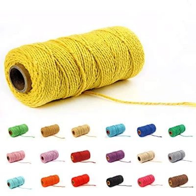 Afbeelding van 100 Yard / 2 mm Kleurrijke Katoenen Touw Ambachten Breien voor Geschenkverpakking (Geel 1)
