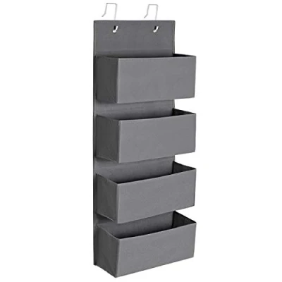 Afbeelding van SONGMICS RDH04G Ophangrek, 4 vakken, hangende opslag, organizer, ophangen aan de deur of muur, van stof, voor slaapkamer, kantoor, kinderkamer, 33,5 x 12 100 cm, grijs
