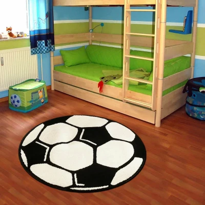 Afbeelding van Rond Tapijt/Vloerkleed Voetbal Zwart/wit 150 Cm