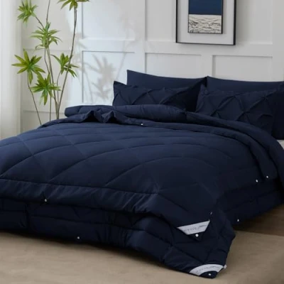 Afbeelding van WAVVE dekbed voor 4 seizoenen, 135 x 200 3 in 1 (150 g/m² + 300 = 450 g/m²), licht zomerdekbed tussenseizoen warm winterdekbed met drukknopen, eenvoudig te bevestigen, donkerblauw