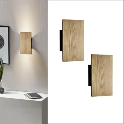 Afbeelding van Ouglres Set van 2 led wandlampen hout met schakelaar Voor binnen vintage woonkamer, slaapkamer, bed, hal, modern design Warm wit 8 W