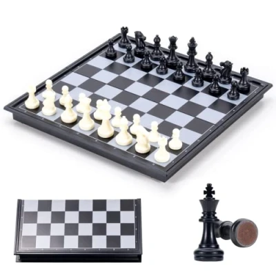 Afbeelding van Carehabi Schaakspel voor kinderen, magnetische figuren, draagbaar, opvouwbaar, schaakbord, zwart en wit, beginners onderweg (25 x 25 cm)