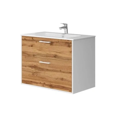 Afbeelding van Vicco Badkamermeubelset Lanco, Eik wit/goud, 80 x 61.5 cm met wastafel