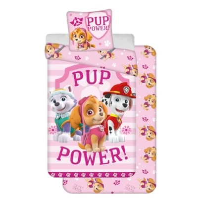 Afbeelding van Beddengoedset, 3 delig, Paw Patrol, 100% katoen, dekbedovertrek 140 x 200 cm + kussensloop 65 hoeslaken 90