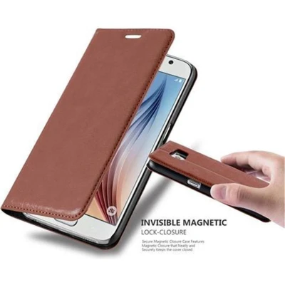 Afbeelding van Cadorabo Hoesje geschikt voor Samsung Galaxy S6 in CAPPUCCINO BRUIN Beschermhoes met magnetische sluiting, standfunctie en kaartvakje Book Case Cover Etui