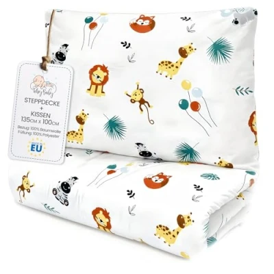 Afbeelding van Handgemaakte kinderdekbedden 100 x 135 cm kinderdekbedset met kussens kinderdeken katoen Safari kinderkamer dekbed