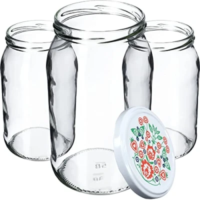 Afbeelding van KADAX Weckpotten, 900 ml, inmaakpot om in te doen, inmaakpotten voor schroefdeksel, inmaakpot, voorraadpot, conservenglas (8 stuks, folklore)