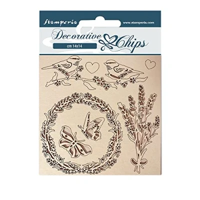 Afbeelding van Stamperia Decorative Chips Provence Garland and Birds (SCB116) (DISCONTINUED)