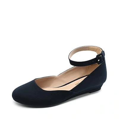 Afbeelding van DREAM PAIRS Damesballerina&#039;s met riempjes, elegant, plat, REVONA E, Marineblauw suède.