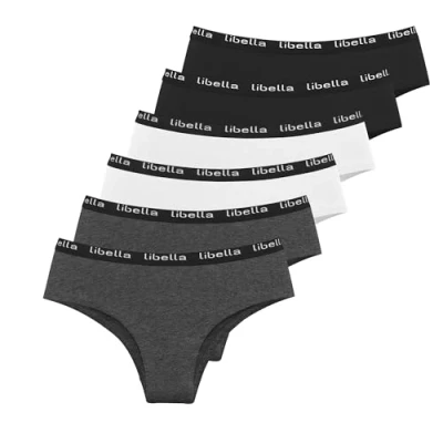 Afbeelding van Libella Damesslips, katoen, sport, stretch, ondergoed, dames, 6 stuks, 3411, 2 Zwart Wit Donkergrijs