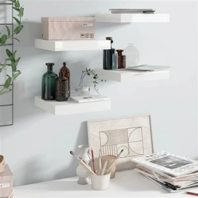 Afbeelding van Wandschappen zwevend 4 st 23x23,5x3,8 cm MDF hoogglans wit