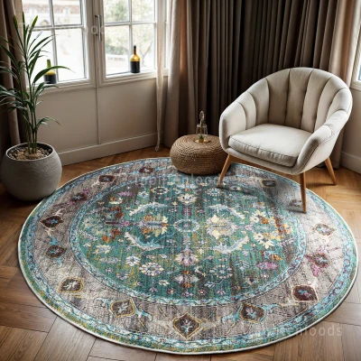 Afbeelding van Picasso Pablo Vintage Vloerkleed Groen / Multi Laagpolig 240 cm Rond Polypropyleen Tapijtenloods