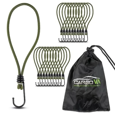 Afbeelding van CargoVA® Rubberen spanbanden met haken en praktische tas, expansiehaken voor dekzeilen netten, olijfgroen, 23 cm, 20 stuks
