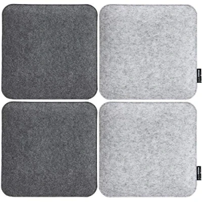 Afbeelding van 4 vilten zitkussen vierkant 35x35x3cm stoelkussen stoelpad zacht 2 kleurig grijs
