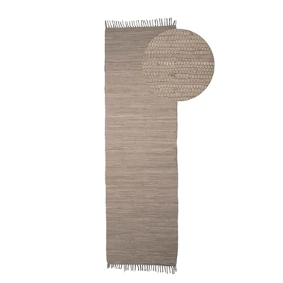 Afbeelding van carpetfine Kelim Chindi Effen patchwork tapijt taupe 60 x 180 cm handgeweven katoen woonkamer met franjes