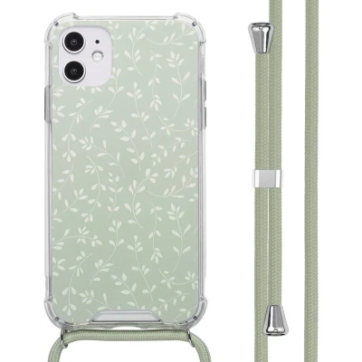 Afbeelding van imoshion Hoesje Geschikt voor iPhone 11 Design met Koord Smoke Green Flowers