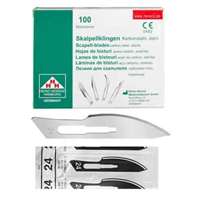 Afbeelding van Shehadeh Set van 100 scalpelmessen figuur 24 voor scalpelhouder nr. 4 afzonderlijk steriel verpakt