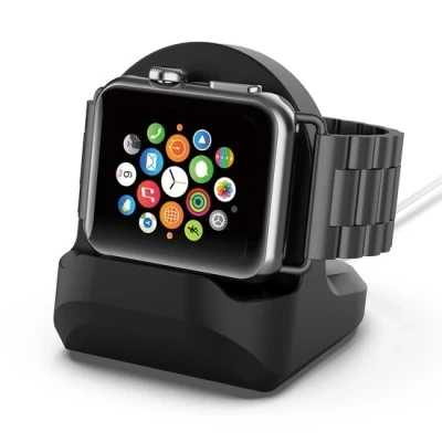 Afbeelding van Apple watch houder voor opladen Siliconen Zwart Geschikt