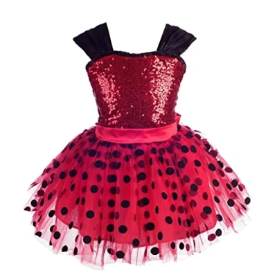 Afbeelding van Lito Angels Ladybug Lieveheersbeestje kostuum voor meisjes, tule jurk met rode en zwarte stippen, maat 8 9 jaar
