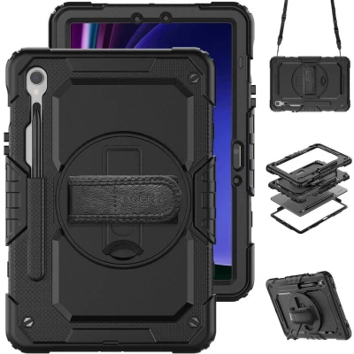 Afbeelding van Accezz Tablet Hoes Geschikt voor Samsung Galaxy Tab S9 11.0 inch / FE Rugged Backcover Shoulder Strap Zwart