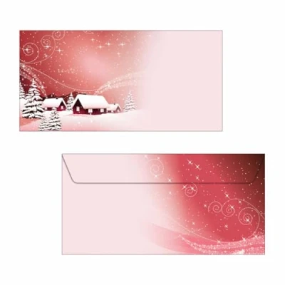 Afbeelding van Kerst envelop Sigel 90gr DL rood dorp 50 stuks
