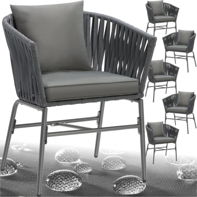 Afbeelding van tectake® Tuinstoel, set van 6, metalen buitenstoel, terrasstoel met armleuningen, lounge chair, tuin fauteuil, meubels, balkon tuinset lounge, waterafstotende kussens, verstelbare poten