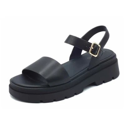 Afbeelding van Geox Sandalen met plateauzool, Dames, Maat: 38, Black Leer