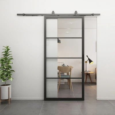 Afbeelding van Stalen Schuifdeur Smartline 4 vaks Helder Glas Tan Incl. Rails