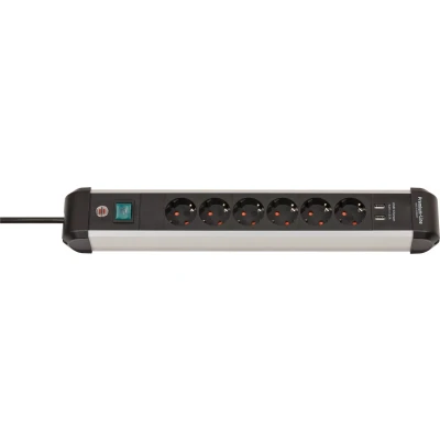 Afbeelding van Premium Alu Line stekkerdoos met USB 6 voudig 3m H05VV F 3G1,5