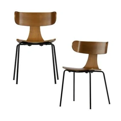 Afbeelding van BePureHome Form Eetkamerstoel Hout Bruin Set van 2