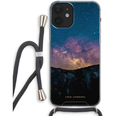 Afbeelding van Case Company® hoesje met Koord geschikt voor iPhone 12 Travel to space Telefoonhoesje Zwart Extra Bescherming aan alle Kanten en Over de Schermrand