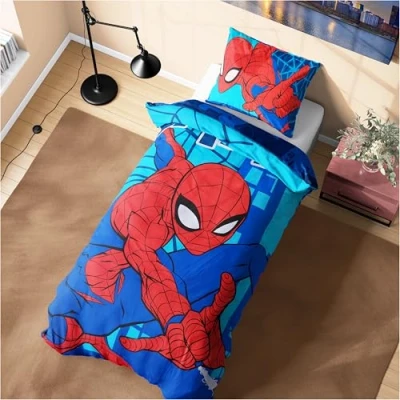 Afbeelding van Marvel Spiderman Beddengoedset met dekbedovertrek en kussensloop voor kinderen jongeren, slaapkameraccessoires, eenpersoonsbed (Spidermanblauw)