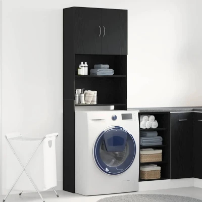Afbeelding van Wasmachinekast 64x24x190 cm spaanplaat zwart eikenkleurig