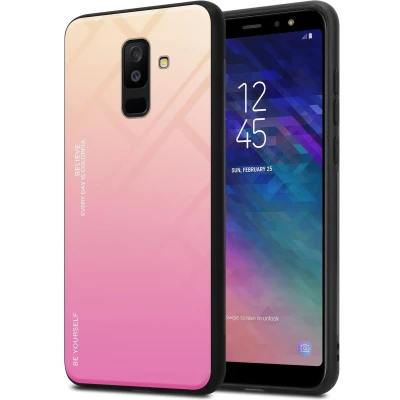 Afbeelding van Cadorabo Hoesje geschikt voor Samsung Galaxy A6 PLUS 2018 in GEEL ROZE Tweekleurige beschermhoes van TPU silicone Case Cover en achterzijde gehard glas